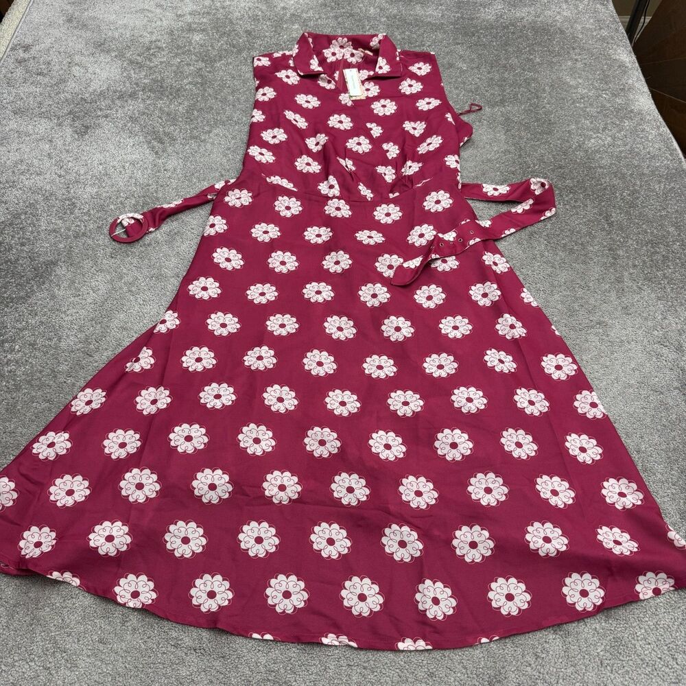 Timeless London Moira Belted Wrap Dress Womens 20 5XL Red Floral Collared NWT
